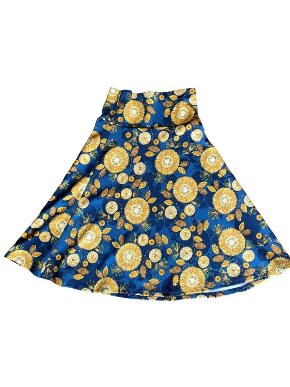 LuLaRoe Blue Sunflower Skirt Women's S Stretch Mid Length Yellow Floral - Picture 4 of 9